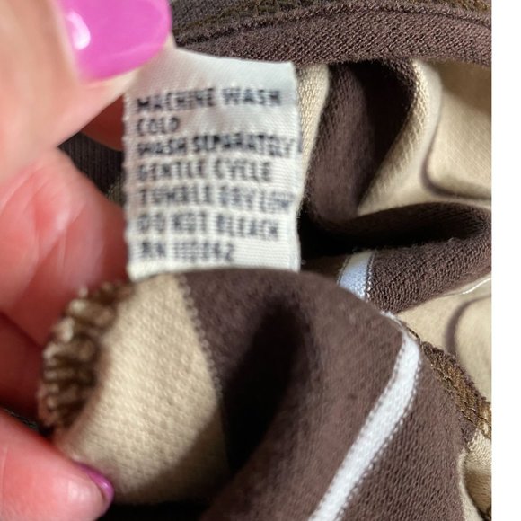 Lada Mens Brown and Tan Striped Short Sleeve Collared Henley Sport Shirt Size L - Picture 5 of 9